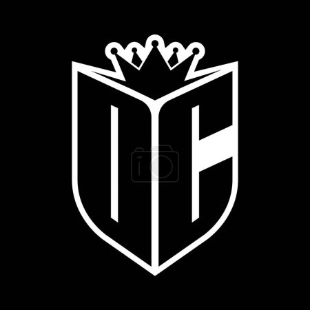 OC Carta monograma en negrita con forma de escudo y corona afilada escudo interior plantilla de diseño de color blanco y negro