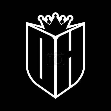 OH Letter bold monogram with shield shape and sharp crown inside shield black and white color design template
