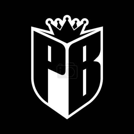 PB Carta en negrita monograma con forma de escudo y corona afilada escudo interior negro y blanco plantilla de diseño de color