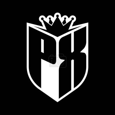 Foto de Carta PX en negrita monograma con forma de escudo y corona afilada escudo interior plantilla de diseño de color blanco y negro - Imagen libre de derechos