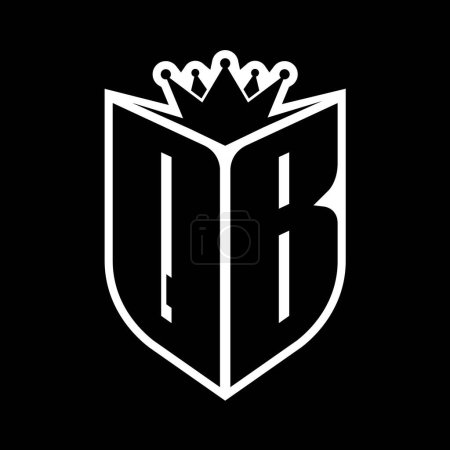 QB Carta monograma en negrita con forma de escudo y corona afilada escudo interior plantilla de diseño de color blanco y negro