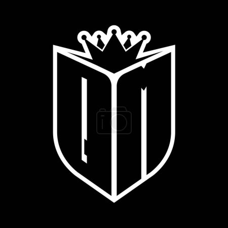 QM Carta monograma en negrita con forma de escudo y corona afilada escudo interior plantilla de diseño de color blanco y negro