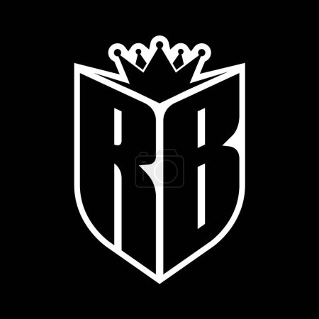 RB Letter bold monogram with shield shape and sharp crown inside shield black and white color design template