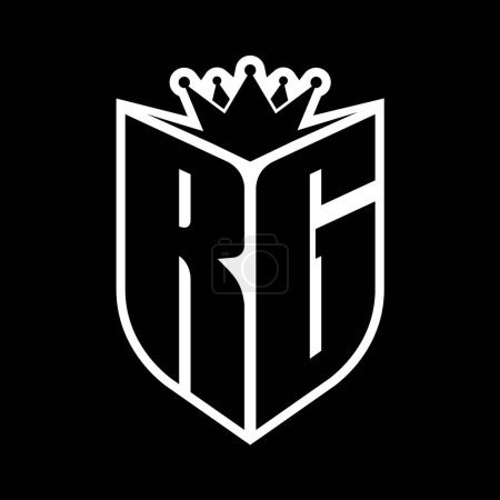 RG Letter bold monogram with shield shape and sharp crown inside shield black and white color design template