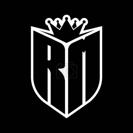 RM Letter fettes Monogramm mit Schildform und scharfer Krone innerhalb des Schildes schwarz-weiße Farbdesign-Vorlage