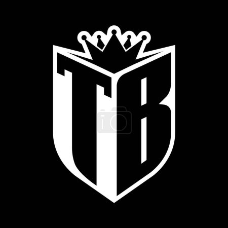 TB Letter fettes Monogramm mit Schildform und scharfer Krone innerhalb Schild schwarz-weiße Farbdesign-Vorlage