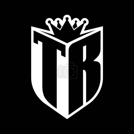 TR Letter bold monogram with shield shape and sharp crown inside shield black and white color design template