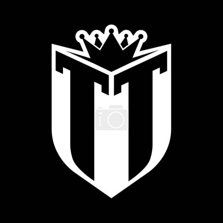 TT Letter fettes Monogramm mit Schildform und scharfer Krone innerhalb Schild schwarz-weiße Farbdesign-Vorlage