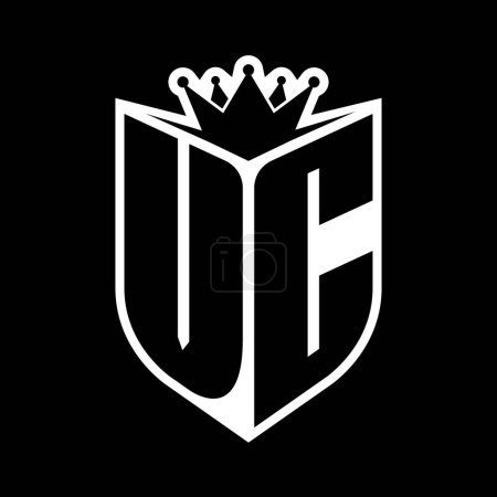 VC Letter fettes Monogramm mit Schildform und scharfer Krone innerhalb Schild schwarz-weiße Farbdesign-Vorlage