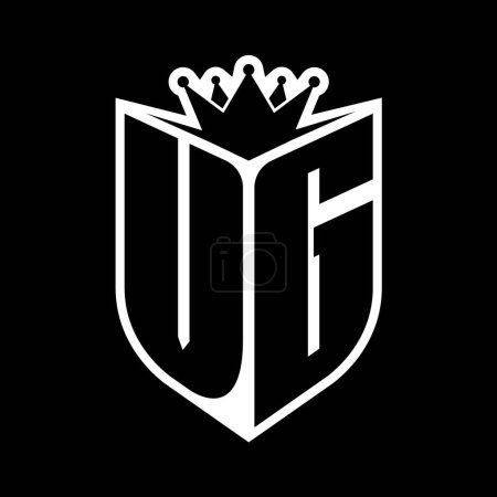 VG Lettre monogramme gras avec forme de bouclier et couronne tranchante à l'intérieur du bouclier noir et blanc modèle de conception de couleur