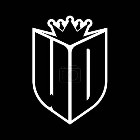 WD Letter fettes Monogramm mit Schildform und scharfer Krone innerhalb des Schildes schwarz-weiße Farbdesign-Vorlage