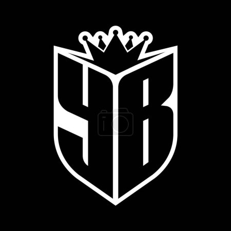 YB Letter bold monogram with shield shape and sharp crown inside shield black and white color design template