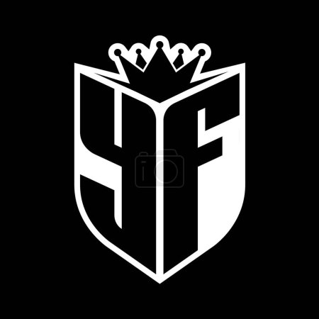 Monogramme gras lettre YF avec forme de bouclier et couronne tranchante à l'intérieur du bouclier noir et blanc modèle de conception de couleur