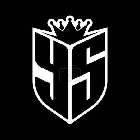 YS Letter fettes Monogramm mit Schildform und scharfer Krone innerhalb des Schildes schwarz-weiße Farbdesign-Vorlage