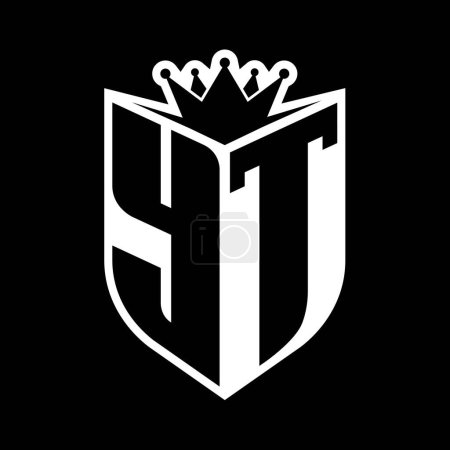 YT Letter bold monogram with shield shape and sharp crown inside shield black and white color design template