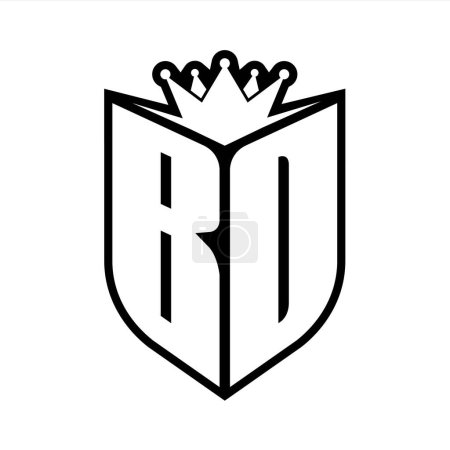 BD Letter fettes Monogramm mit Schildform und scharfer Krone innerhalb Schild schwarz-weiße Farbdesign-Vorlage