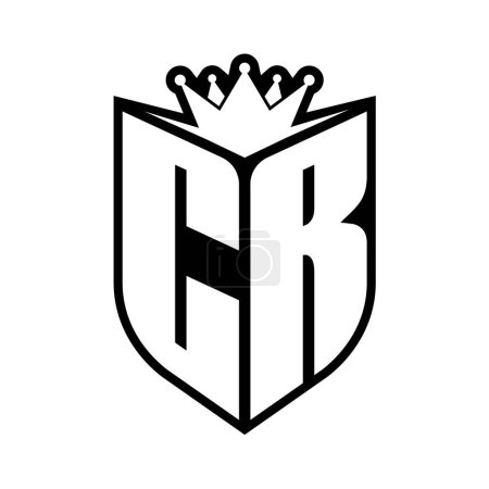 CR Letter bold monogram with shield shape and sharp crown inside shield black and white color design template