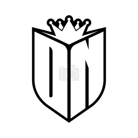 DN Lettre monogramme gras avec forme de bouclier et couronne tranchante à l'intérieur du bouclier noir et blanc modèle de conception de couleur