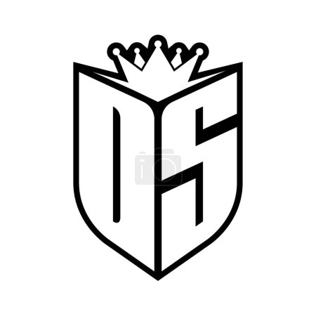 DS Carta monograma en negrita con forma de escudo y corona afilada escudo interior plantilla de diseño de color blanco y negro