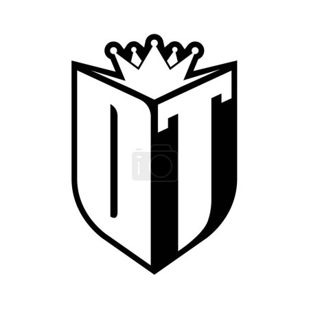 DT Letter bold monogram with shield shape and sharp crown inside shield black and white color design template