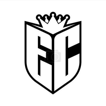 EC Lettre monogramme gras avec forme de bouclier et couronne tranchante à l'intérieur du bouclier noir et blanc modèle de conception de couleur