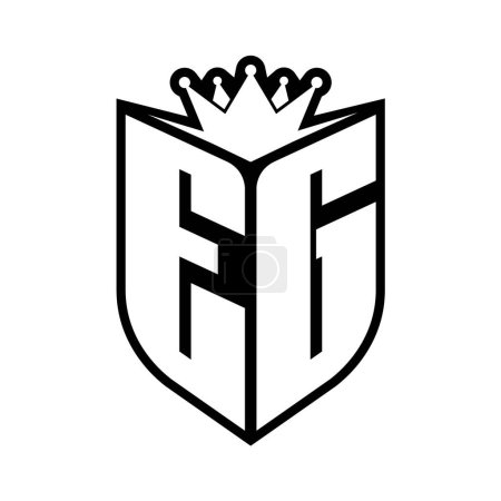 EG Lettre monogramme gras avec forme de bouclier et couronne tranchante à l'intérieur du bouclier noir et blanc modèle de conception de couleur