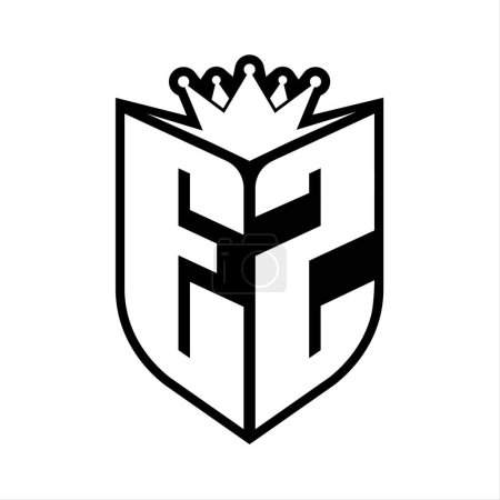 EZ Letter fettes Monogramm mit Schildform und scharfer Krone innerhalb Schild schwarz-weiße Farbdesign-Vorlage