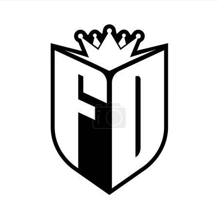 FD Letter fettes Monogramm mit Schildform und scharfer Krone innerhalb Schild schwarz-weiße Farbdesign-Vorlage
