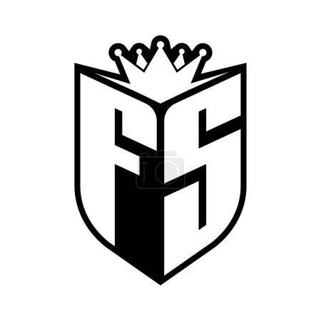 FS Carta monograma en negrita con forma de escudo y corona afilada escudo interior plantilla de diseño de color blanco y negro