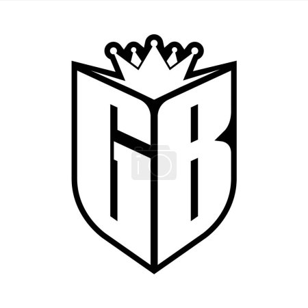 GB Letter fettes Monogramm mit Schildform und scharfer Krone innerhalb Schild schwarz-weiße Farbdesign-Vorlage