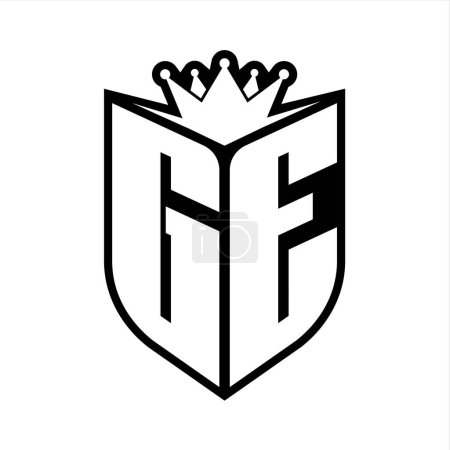 GE Letter fettes Monogramm mit Schildform und scharfer Krone innerhalb Schild schwarz-weiße Farbdesign-Vorlage