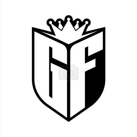 GF Letter fettes Monogramm mit Schildform und scharfer Krone innerhalb Schild schwarz-weiße Farbdesign-Vorlage