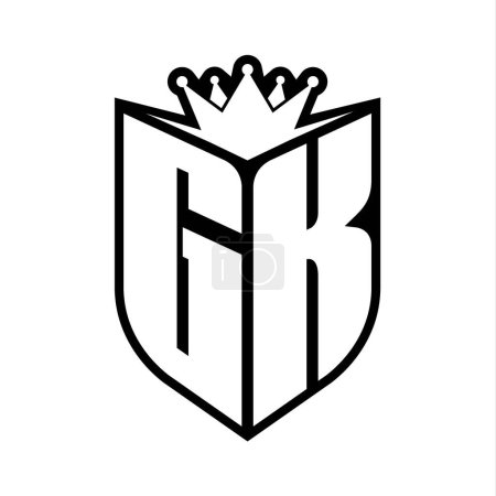 GK Letter bold monogram with shield shape and sharp crown inside shield black and white color design template