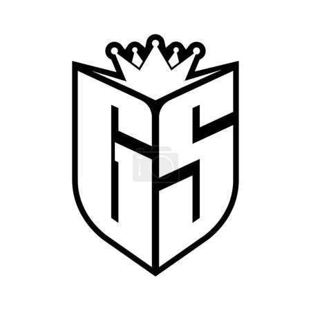 GS Lettre monogramme gras avec forme de bouclier et couronne tranchante à l'intérieur du bouclier noir et blanc modèle de conception de couleur