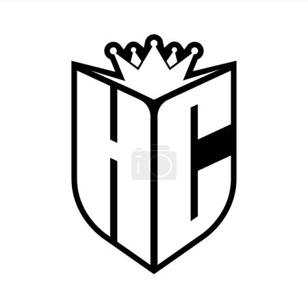 HC Letter bold monogram with shield shape and sharp crown inside shield black and white color design template