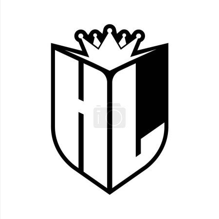 HL Letter bold monogram with shield shape and sharp crown inside shield black and white color design template