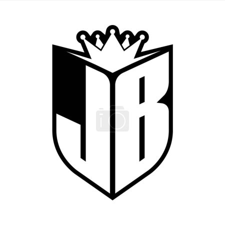 JB Letter bold monogram with shield shape and sharp crown inside shield black and white color design template