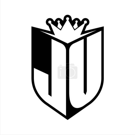 JV Carta monograma en negrita con forma de escudo y corona afilada escudo interior plantilla de diseño de color blanco y negro