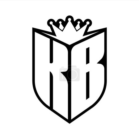 KB Letter bold monogram with shield shape and sharp crown inside shield black and white color design template