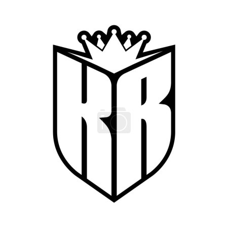 KR Carta monograma en negrita con forma de escudo y corona afilada escudo interior plantilla de diseño de color blanco y negro