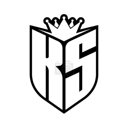 KS Carta monograma en negrita con forma de escudo y corona afilada escudo interior plantilla de diseño de color blanco y negro