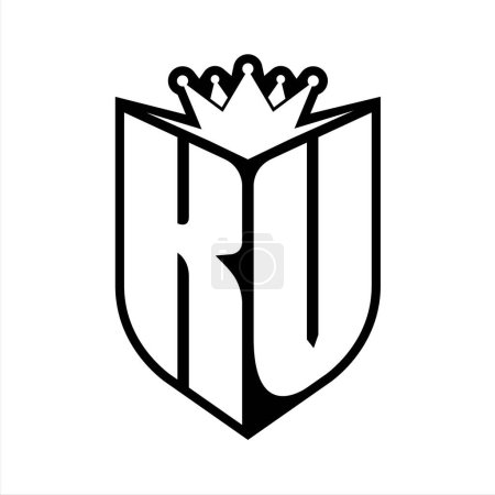 KV Carta monograma en negrita con forma de escudo y corona afilada escudo interior plantilla de diseño de color blanco y negro