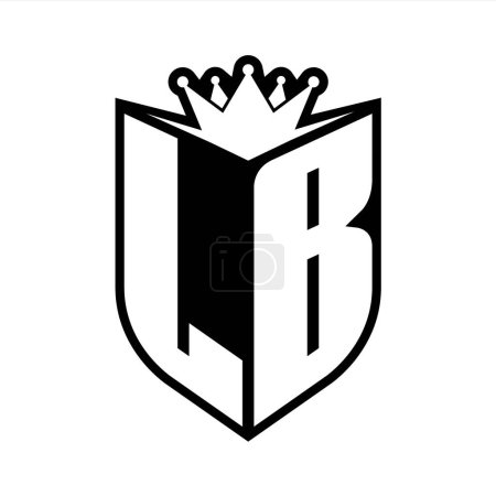 LB Lettre monogramme gras avec forme de bouclier et couronne tranchante à l'intérieur du bouclier noir et blanc modèle de conception de couleur