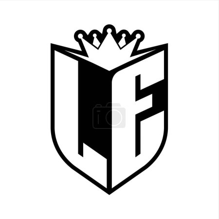 LE Letter fettes Monogramm mit Schildform und scharfer Krone innerhalb Schild schwarz-weiße Farbdesign-Vorlage