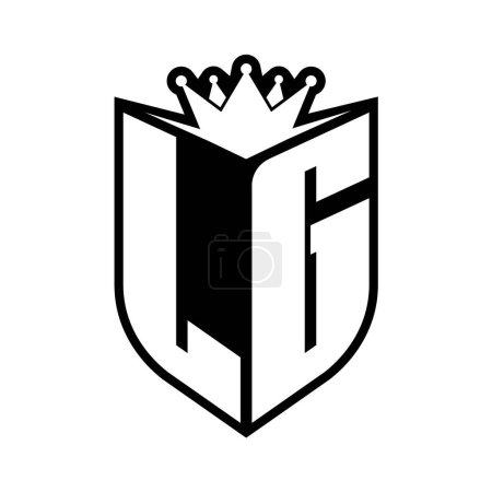 LG Letter bold monogram with shield shape and sharp crown inside shield black and white color design template