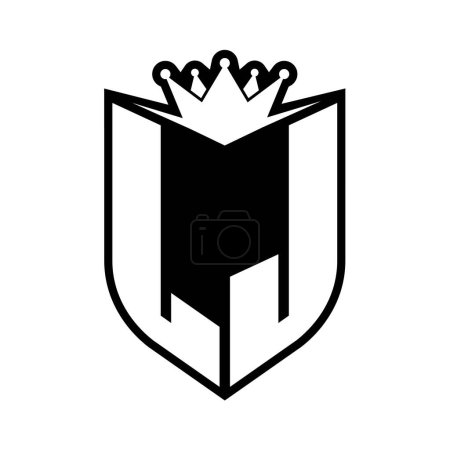 Photo for LJ Letter bold monogram with shield shape and sharp crown inside shield black and white color design template - Royalty Free Image