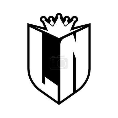 LN Carta monograma en negrita con forma de escudo y corona afilada escudo interior plantilla de diseño de color blanco y negro