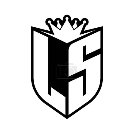 LS Letter fettes Monogramm mit Schildform und scharfer Krone innerhalb Schild schwarz-weiße Farbdesign-Vorlage