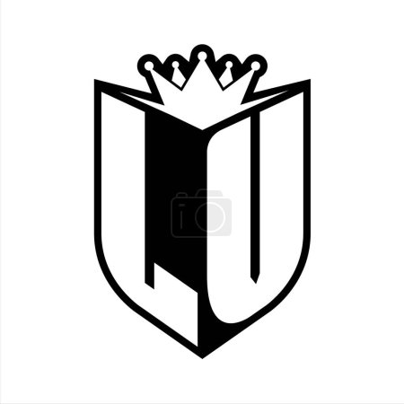 Foto de LV Carta monograma en negrita con forma de escudo y corona afilada escudo interior plantilla de diseño de color blanco y negro - Imagen libre de derechos