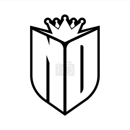 ND Carta monograma en negrita con forma de escudo y corona afilada escudo interior plantilla de diseño de color blanco y negro